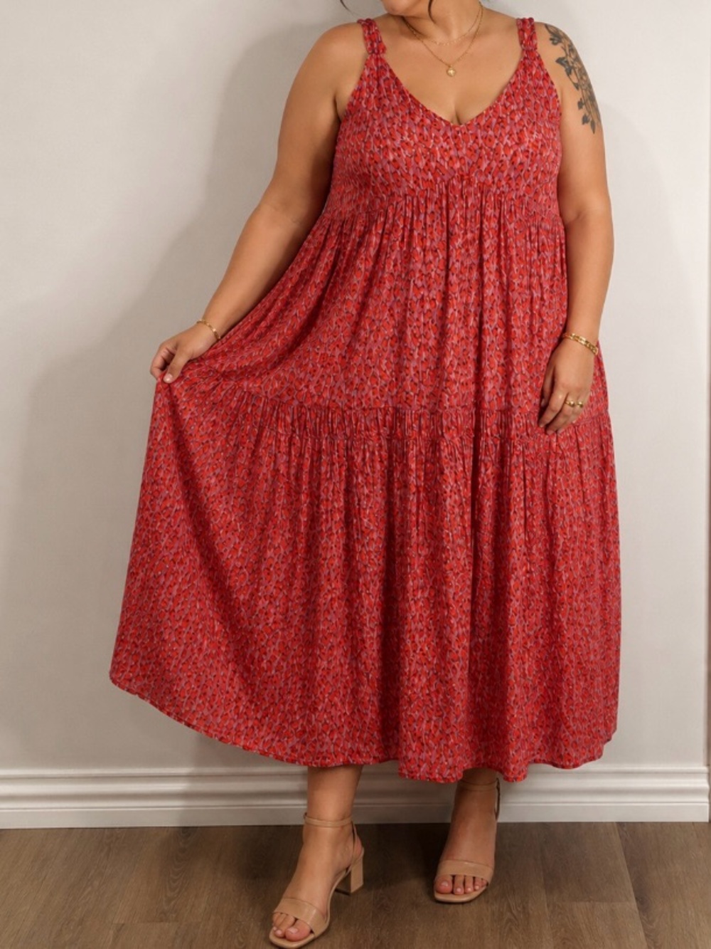 Joie Bondi size XXL red pink print tiered dress casual breathable 100% Cotton